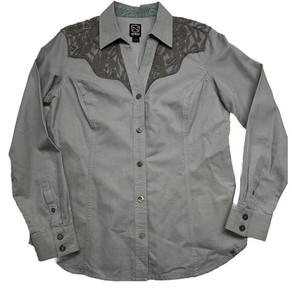 Noble Outfitters Tops - Noble Outfitters Shirt Womens‎ Medium Long Sleeve Button Up Gray Bluegrass Lace